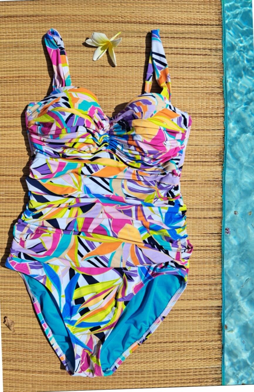 BLEU Rod Beattie Ruched One-Piece Swimsuit Size 10 Floral Multi